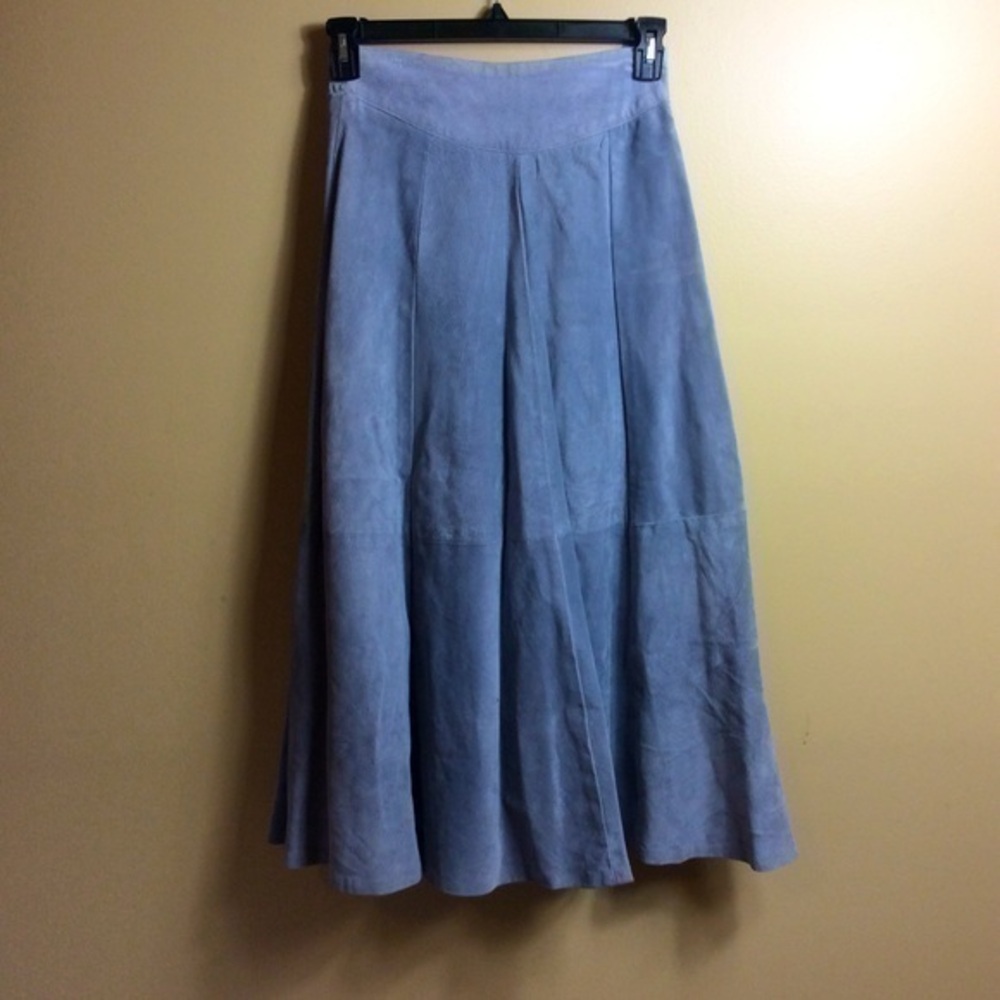 Vintage 80s Diani gray Suede midi skirt. Leather. Medium. High waist